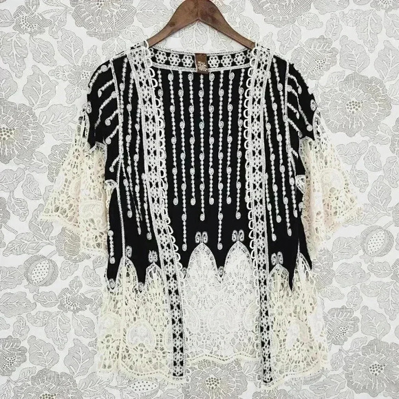 RAJ Crochet Embroidered Boho Open front Women's Cardigan One Size 8307 - Picture 1 of 6